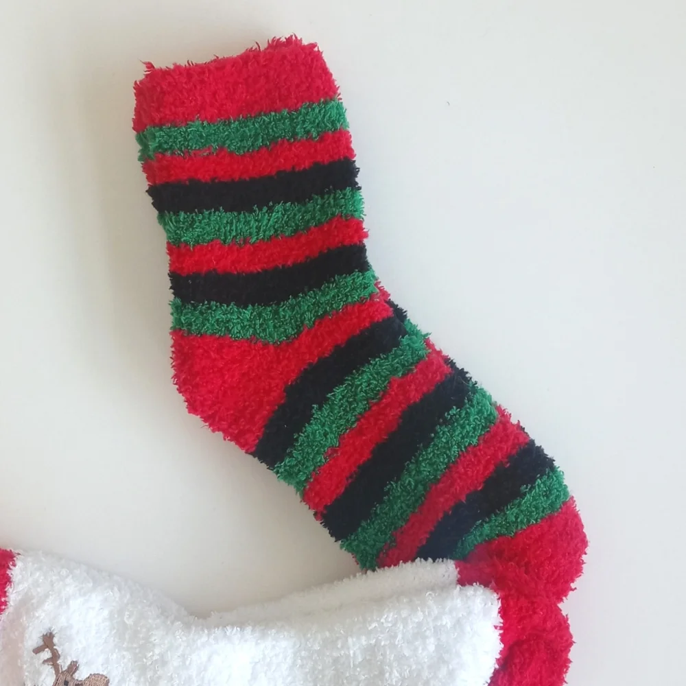 Set of 2 Pair Reindeer & Holiday Stripe Sock Set Holiday/Christmas *Super Soft